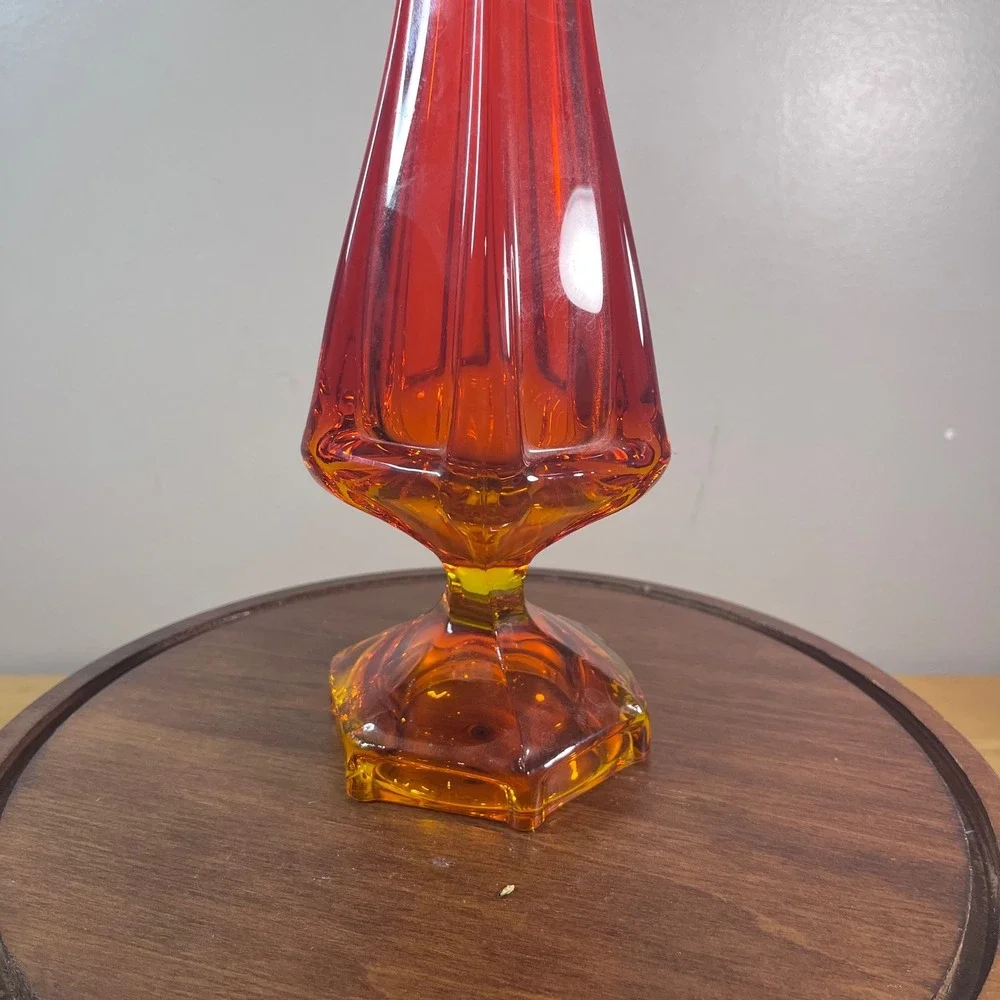 Vtg Viking Epic Column Swung Vase Amberina Orange Glows MCM 19.75
